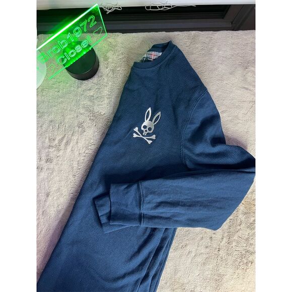 Psycho Bunny Men's M Blue Long Sleeve Waffle Knit Button-Up Shirt - Picture 6 of 7